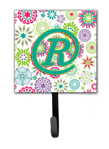 CJ2011-RSH4 Letter R Flowers Pink Teal Green Initial Leash & Key Holder