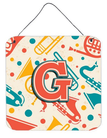 CJ2001-GDS66 Letter G Retro Teal Orange Musical Instruments Initial Wall and Door Hanging Prints