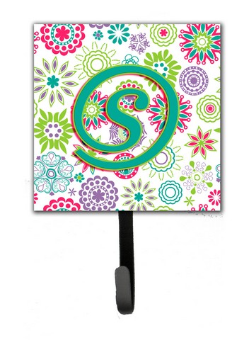 Letter S Flowers Pink Teal Green Initial Leash & Key Holder