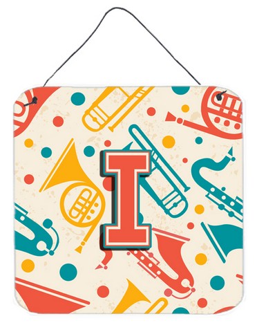 CJ2001-IDS66 Letter I Retro Teal Orange Musical Instruments Initial Wall and Door Hanging Prints
