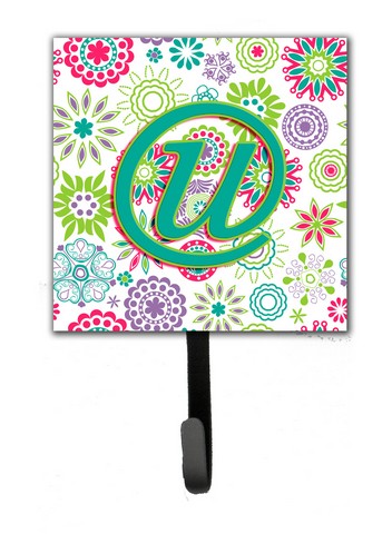 CJ2011-USH4 Letter U Flowers Pink Teal Green Initial Leash & Key Holder