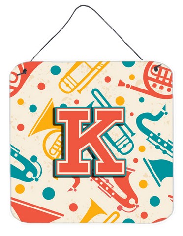CJ2001-KDS66 Letter K Retro Teal Orange Musical Instruments Initial Wall and Door Hanging Prints