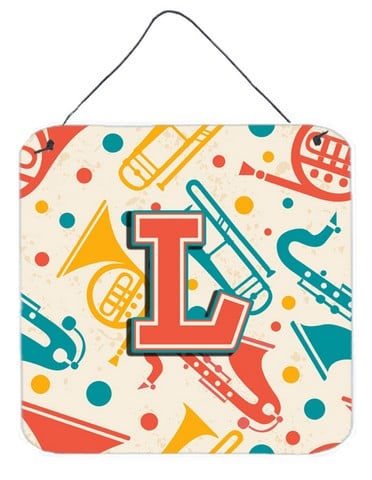 CJ2001-LDS66 Letter L Retro Teal Orange Musical Instruments Initial Wall and Door Hanging Prints