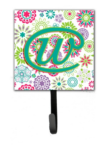 Letter W Flowers Pink Teal Green Initial Leash & Key Holder