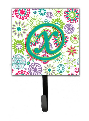 Letter X Flowers Pink Teal Green Initial Leash & Key Holder