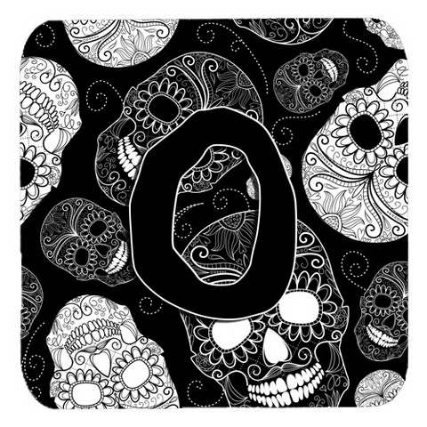 CJ2008-OFC Letter O Day Of The Dead Skulls Black Foam Coasters- Set Of 4