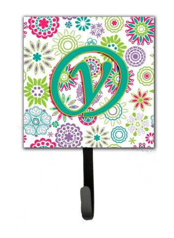CJ2011-YSH4 Letter Y Flowers Pink Teal Green Initial Leash & Key Holder