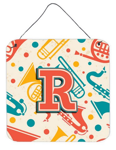 CJ2001-RDS66 Letter R Retro Teal Orange Musical Instruments Initial Wall and Door Hanging Prints