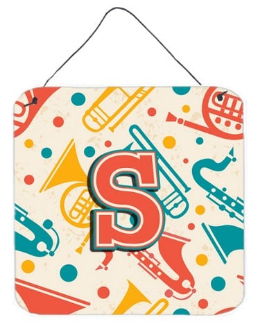 CJ2001-SDS66 Letter S Retro Teal Orange Musical Instruments Initial Wall and Door Hanging Prints