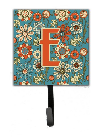 CJ2012-ESH4 Letter E Flowers Retro Blue Leash & Key Holder