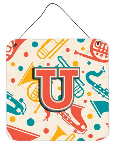 CJ2001-UDS66 Letter U Retro Teal Orange Musical Instruments Initial Wall and Door Hanging Prints