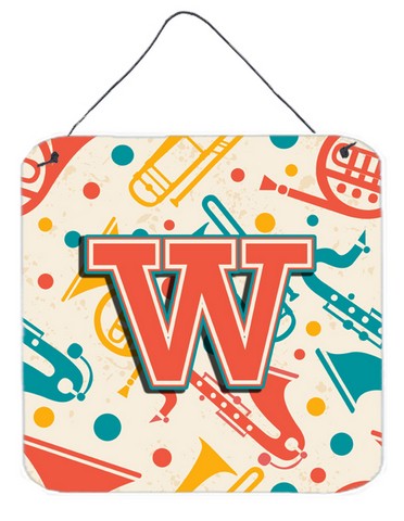 CJ2001-WDS66 Letter W Retro Teal Orange Musical Instruments Initial Wall and Door Hanging Prints