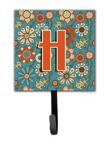 CJ2012-HSH4 Letter H Flowers Retro Blue Leash & Key Holder