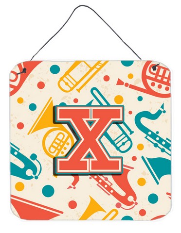 CJ2001-XDS66 Letter X Retro Teal Orange Musical Instruments Initial Wall and Door Hanging Prints