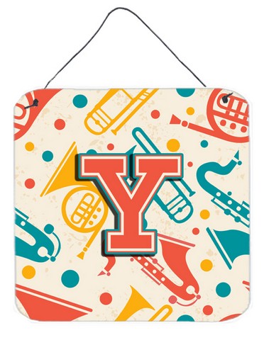 CJ2001-YDS66 Letter Y Retro Teal Orange Musical Instruments Initial Wall and Door Hanging Prints