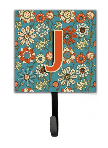 CJ2012-JSH4 Letter J Flowers Retro Blue Leash & Key Holder
