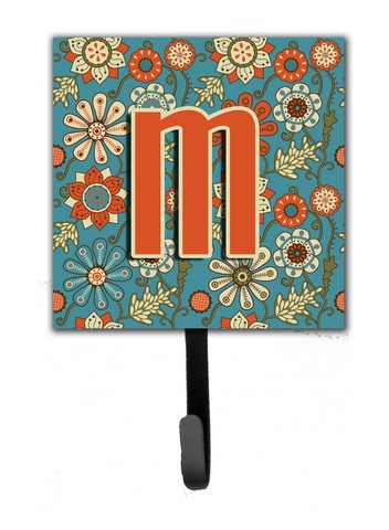 Letter M Flowers Retro Blue Leash & Key Holder