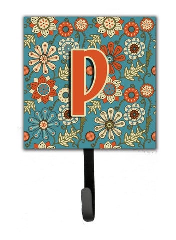 CJ2012-PSH4 Letter P Flowers Retro Blue Leash & Key Holder