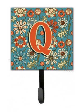 CJ2012-QSH4 Letter Q Flowers Retro Blue Leash & Key Holder