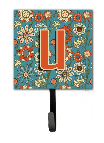 Letter U Flowers Retro Blue Leash & Key Holder
