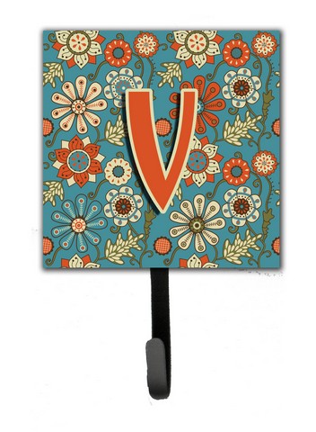 CJ2012-VSH4 Letter V Flowers Retro Blue Leash & Key Holder