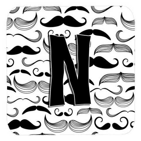 CJ2009-NFC Letter N Moustache Initial Foam Coasters- Set Of 4
