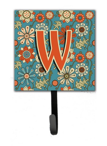 Picture of Carolines Treasures CJ2012-WSH4 Letter W Flowers Retro Blue Leash & Key Holder