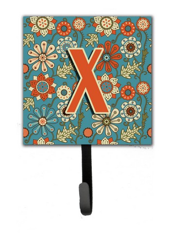 CJ2012-XSH4 Letter X Flowers Retro Blue Leash & Key Holder
