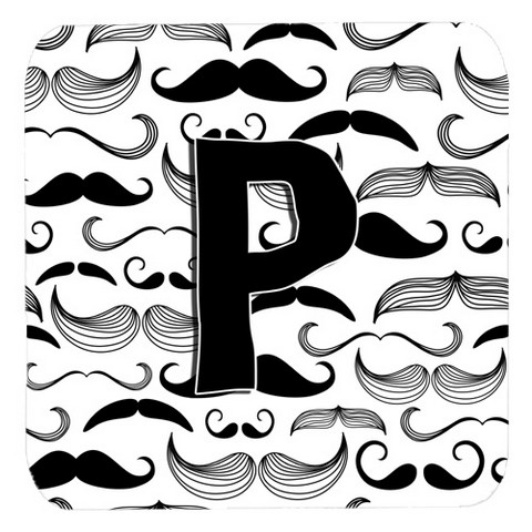 CJ2009-PFC Letter P Moustache Initial Foam Coasters- Set Of 4