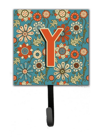 CJ2012-YSH4 Letter Y Flowers Retro Blue Leash & Key Holder