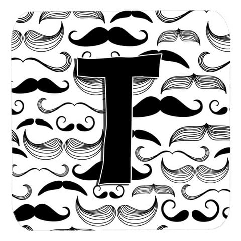 CJ2009-TFC Letter T Moustache Initial Foam Coasters- Set Of 4