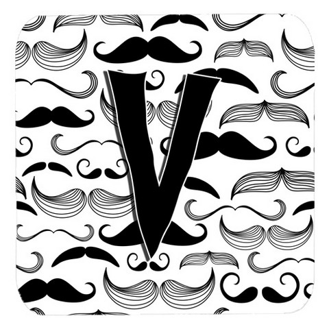 CJ2009-VFC Letter V Moustache Initial Foam Coasters- Set Of 4