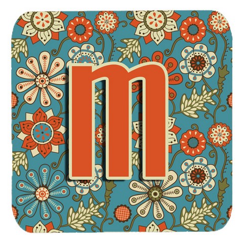 CJ2012-MFC Letter M Flowers Retro Blue Foam Coasters- Set Of 4
