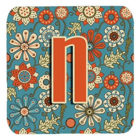Letter N Flowers Retro Blue Foam Coasters