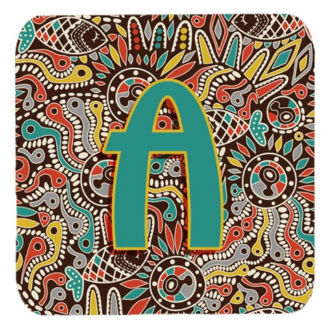 CJ2013-AFC Letter A Retro Tribal Alphabet Initial Foam Coasters- Set Of 4