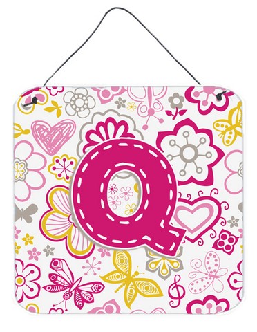 Picture of Carolines Treasures CJ2005-QDS66 Letter Q Flowers And Butterflies Pink Wall and Door Hanging Prints