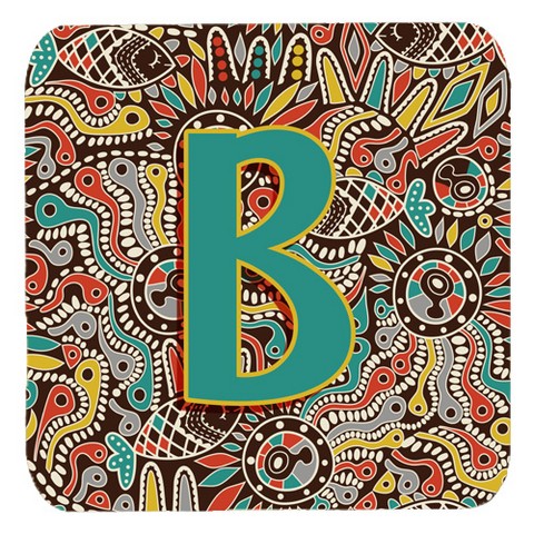 CJ2013-BFC Letter B Retro Tribal Alphabet Initial Foam Coasters- Set Of 4