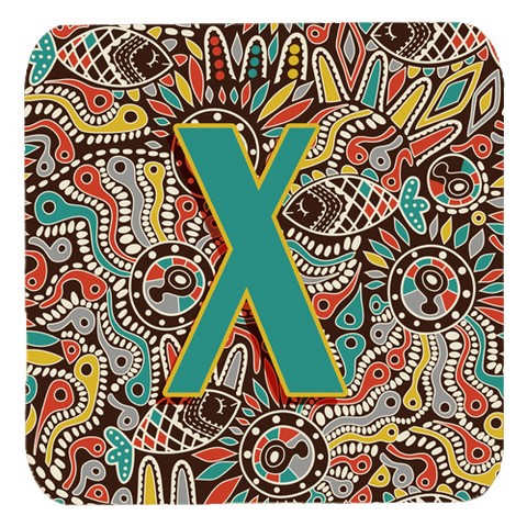 Letter X Retro Tribal Alphabet Initial Foam Coasters- Set Of 4