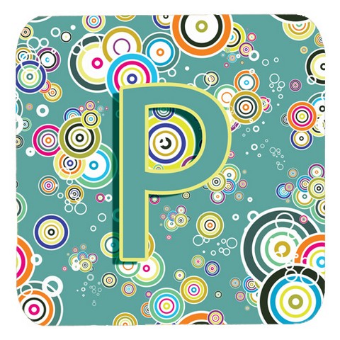 CJ2015-PFC Letter P Circle Circle Teal Initial Alphabet Foam Coasters- Set Of 4
