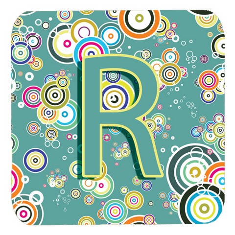 CJ2015-RFC Letter R Circle Circle Teal Initial Alphabet Foam Coasters- Set Of 4