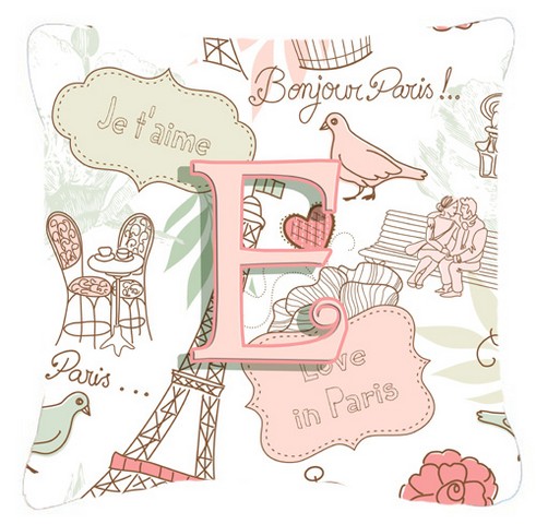 CJ2002-EPW1414 Letter E Love In Paris Pink Canvas Fabric Decorative Pillow