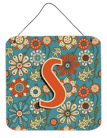 Letter S Flowers Retro Blue Wall and Door Hanging Prints