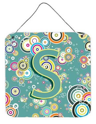 Letter S Circle Circle Teal Initial Alphabet Wall and Door Hanging Prints