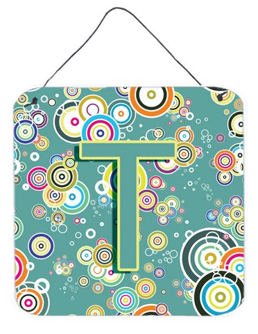 CJ2015-TDS66 Letter T Circle Circle Teal Initial Alphabet Wall and Door Hanging Prints
