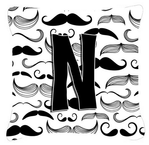 Letter N Moustache Initial Canvas Fabric Decorative Pillow