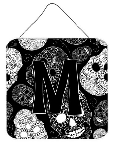 CJ2008-MDS66 Letter M Day Of The Dead Skulls Black Wall and Door Hanging Prints