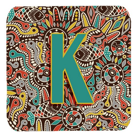 Letter K Retro Tribal Alphabet Initial Foam Coasters- Set Of 4