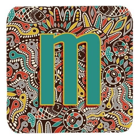 CJ2013-MFC Letter M Retro Tribal Alphabet Initial Foam Coasters- Set Of 4