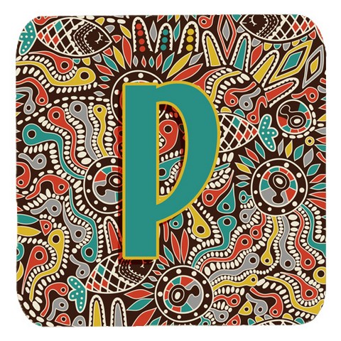 Picture of Carolines Treasures CJ2013-PFC Letter P Retro Tribal Alphabet Initial Foam Coasters- Set Of 4