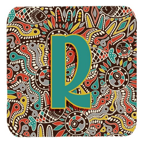 CJ2013-RFC Letter R Retro Tribal Alphabet Initial Foam Coasters- Set Of 4